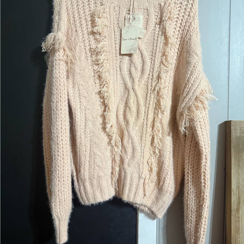H&M Cream V-Neck Sweater with Cozy Knit